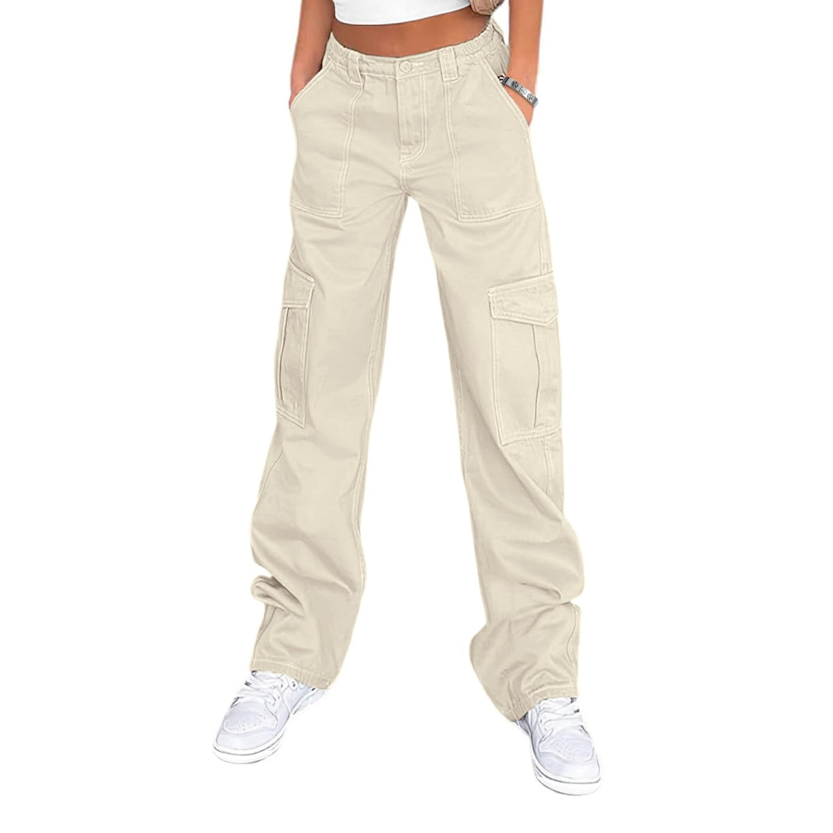 Lepunuo Cargo Pants for Women High Waisted Casual Pants Baggy Stretchy Wide Leg Y2K Streetwear with 6 Pockets