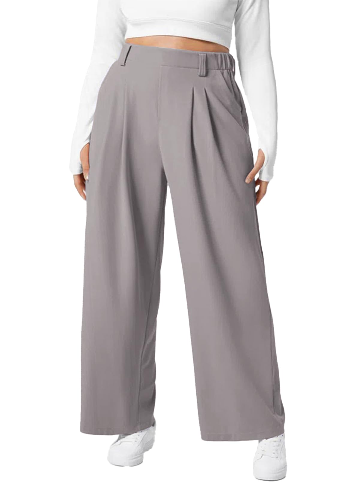 Eytino Womens Plus Size Wide Leg Dress Pants