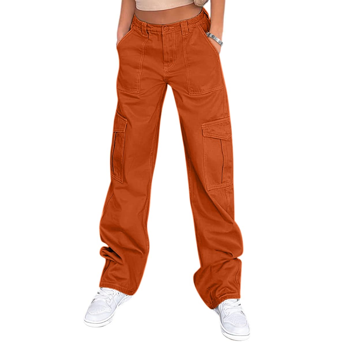 Lepunuo Cargo Pants for Women High Waisted Casual Pants Baggy Stretchy Wide Leg Y2K Streetwear with 6 Pockets
