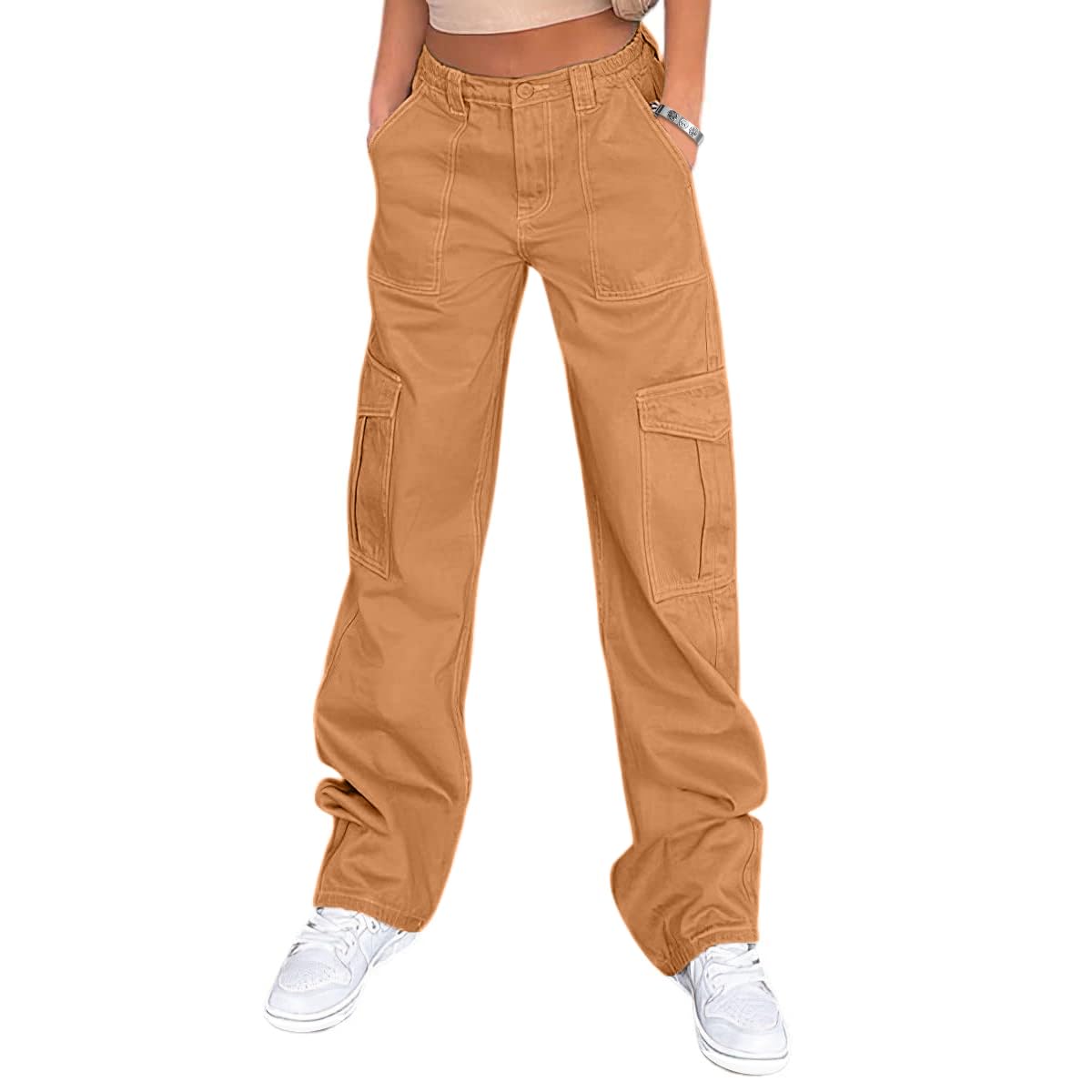 Lepunuo Cargo Pants for Women High Waisted Casual Pants Baggy Stretchy Wide Leg Y2K Streetwear with 6 Pockets