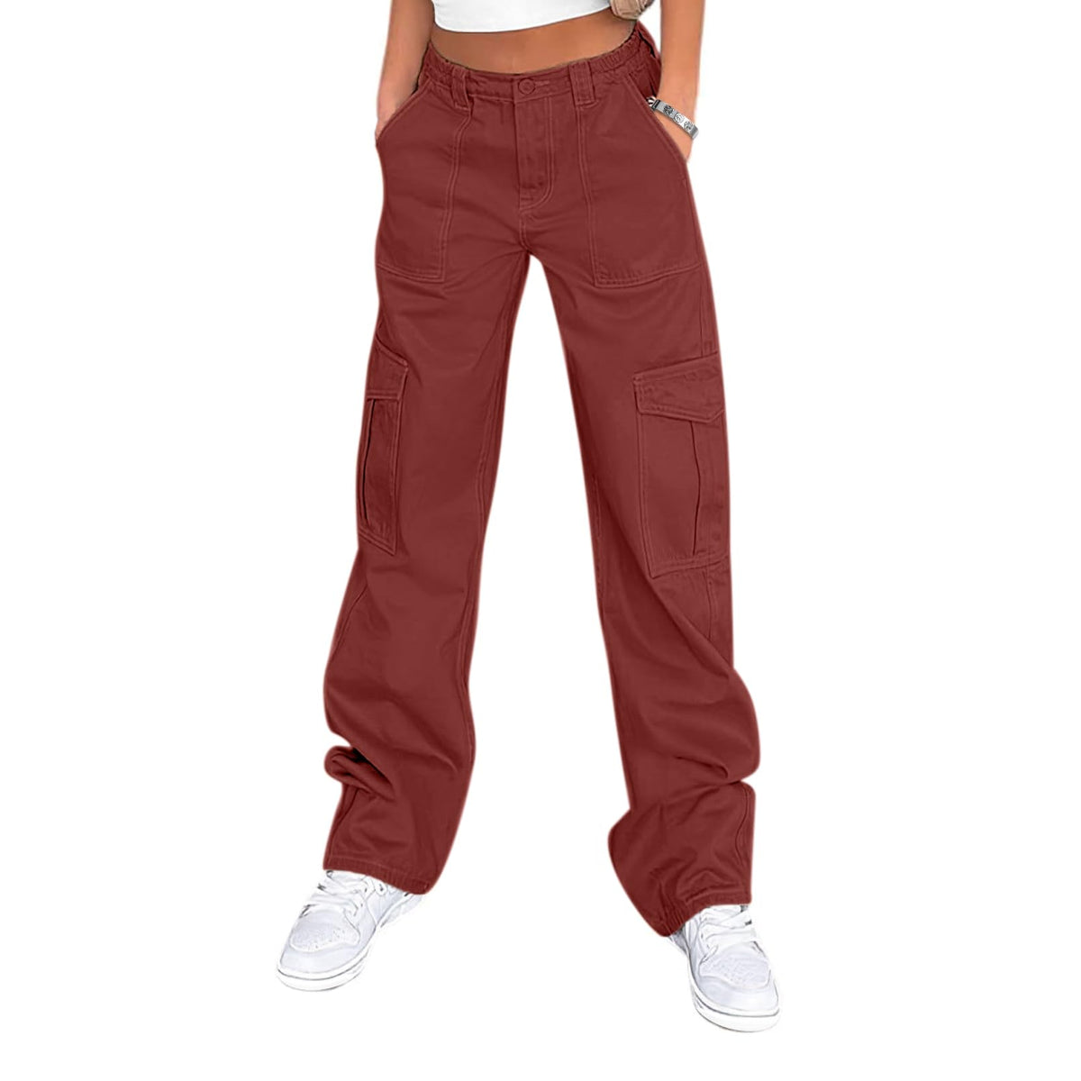 Lepunuo Cargo Pants for Women High Waisted Casual Pants Baggy Stretchy Wide Leg Y2K Streetwear with 6 Pockets
