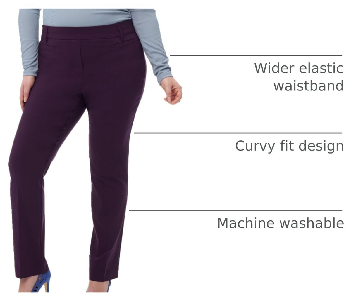 Rekucci Curvy Woman Ease into Comfort Plus Size Straight Pant w/Tummy Control