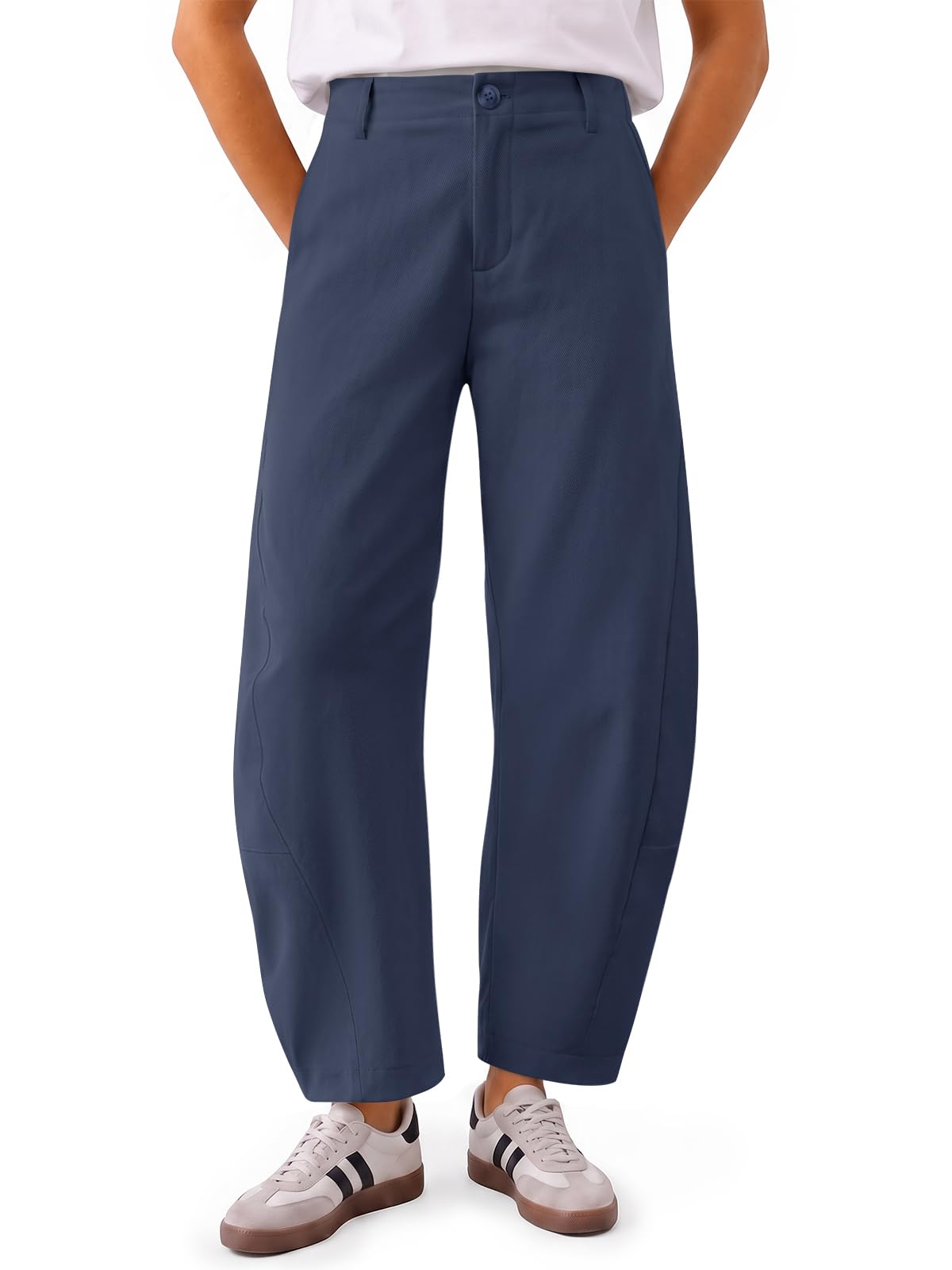 Yousify Womens Baggy Barrel Pants Curved Elastic Waist Tapered Leg Trousers