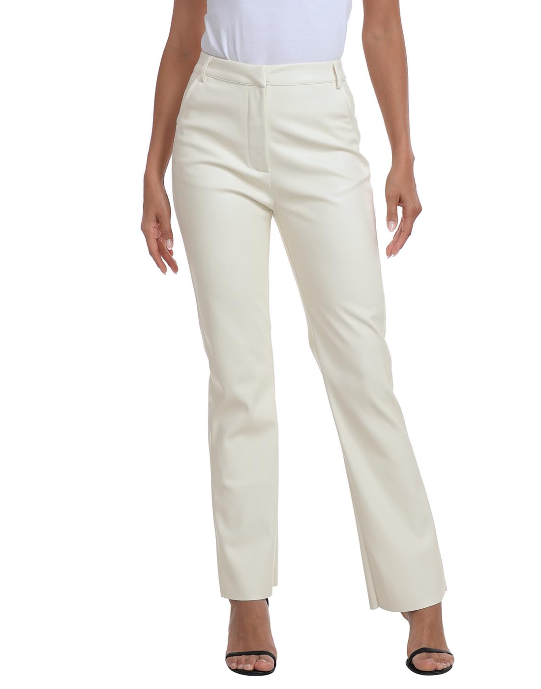 HDE Womens Faux Leather Pants High Waisted Straight Leg Trousers w/Pockets