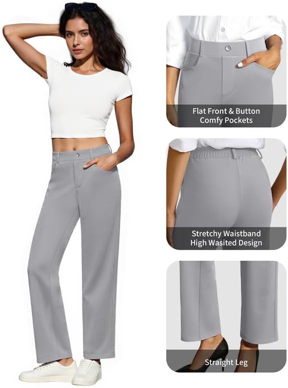 JEKAOYI Womens Dress Pants Stretchy High Waisted Pull On Work Slacks