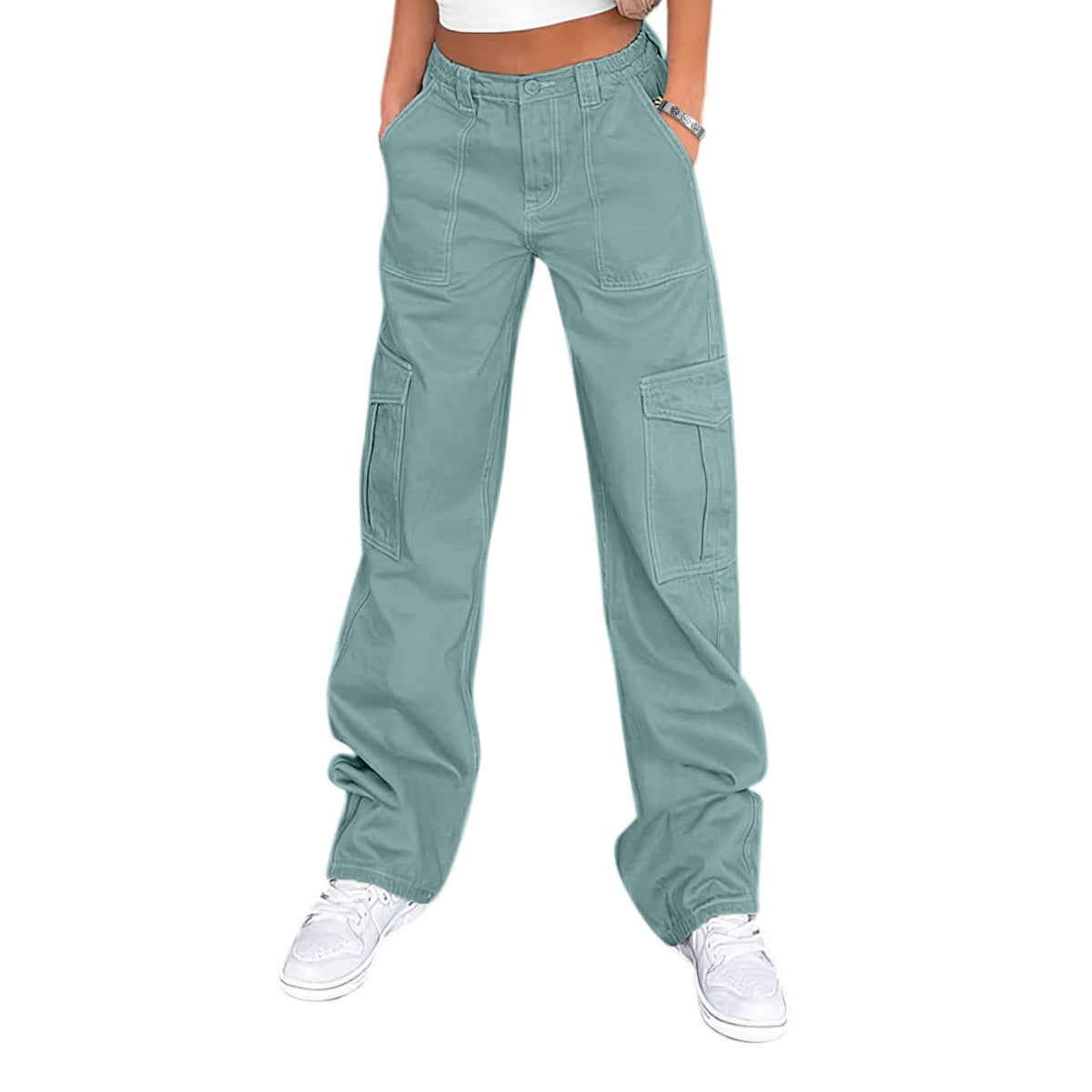 Lepunuo Cargo Pants for Women High Waisted Casual Pants Baggy Stretchy Wide Leg Y2K Streetwear with 6 Pockets