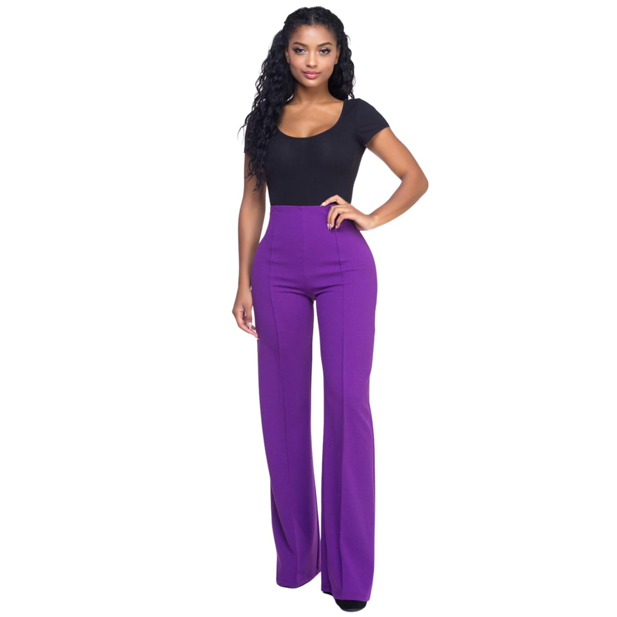 Cemi Ceri Women’s High Waist Wide Leg Dress Pants – Flared Business Slacks for Office, Work & Casual Wear, Stretch Comfort