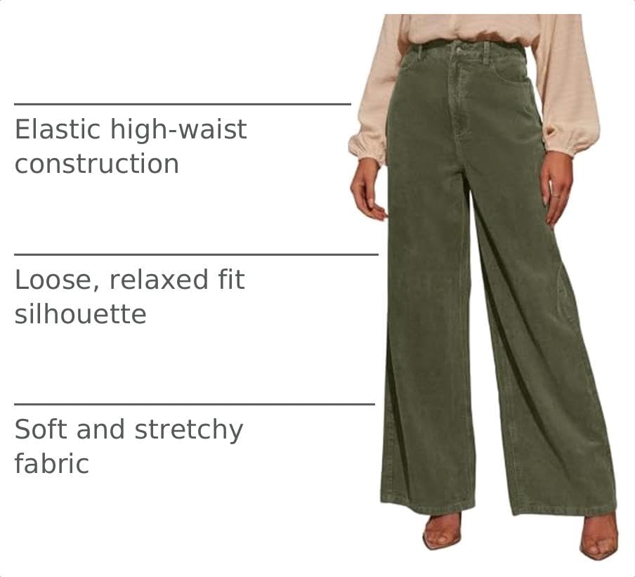 Sidefeel Women's Wide Leg Corduroy Pants High Waisted Baggy Trousers