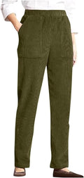 LOVESHOOT Corduroy Pants for Women Elastic High Waist Pull On Straight Leg Slacks Casual Fall Trousers with Pockets
