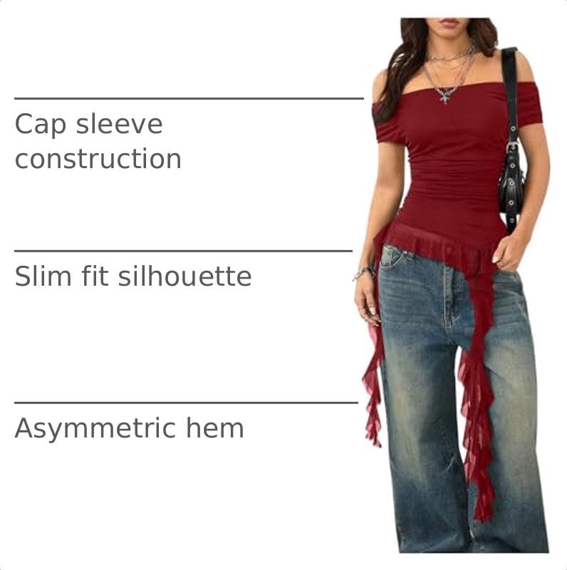 SweatyRocks Women's Off The Shoulder Asymmetrical Top Y2k T Shirts