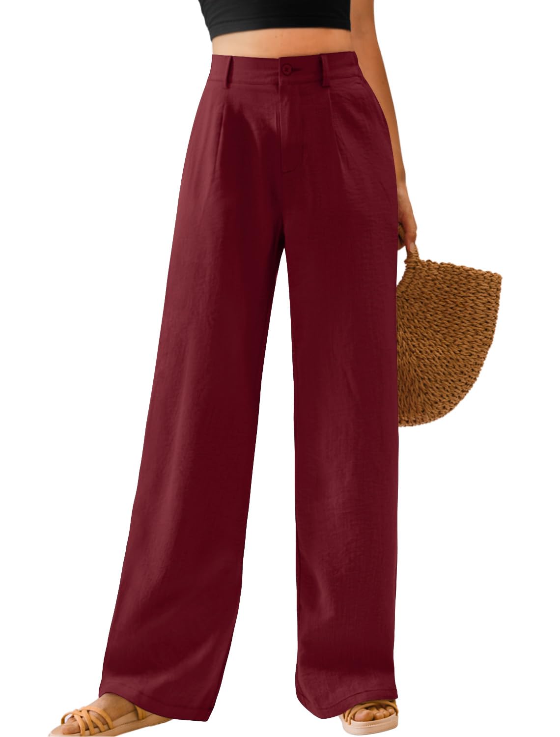 Feiersi Womens Casual Wide Leg Pants High Waisted Button Down Straight Long Trousers Palazzo Pants