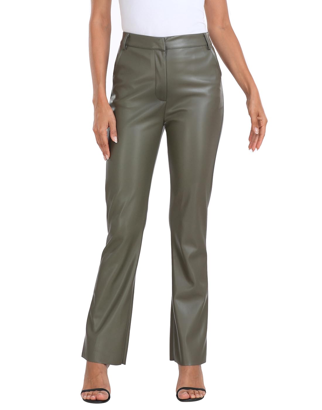 HDE Womens Faux Leather Pants High Waisted Straight Leg Trousers w/Pockets