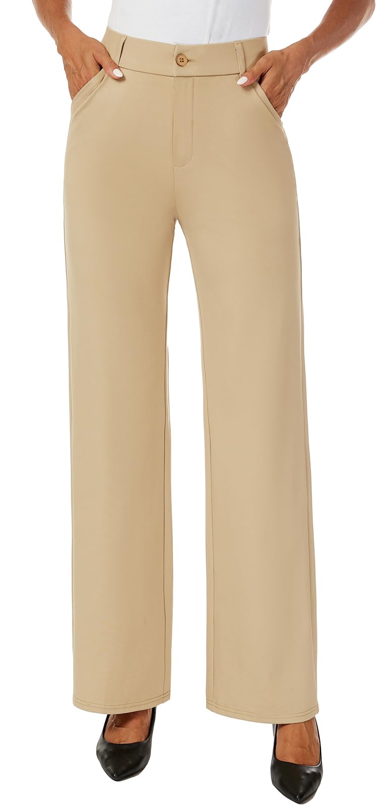 iChosy Womens High Waist Wide Straight Leg Trousers Casual Slacks Dress Pants with Pockets