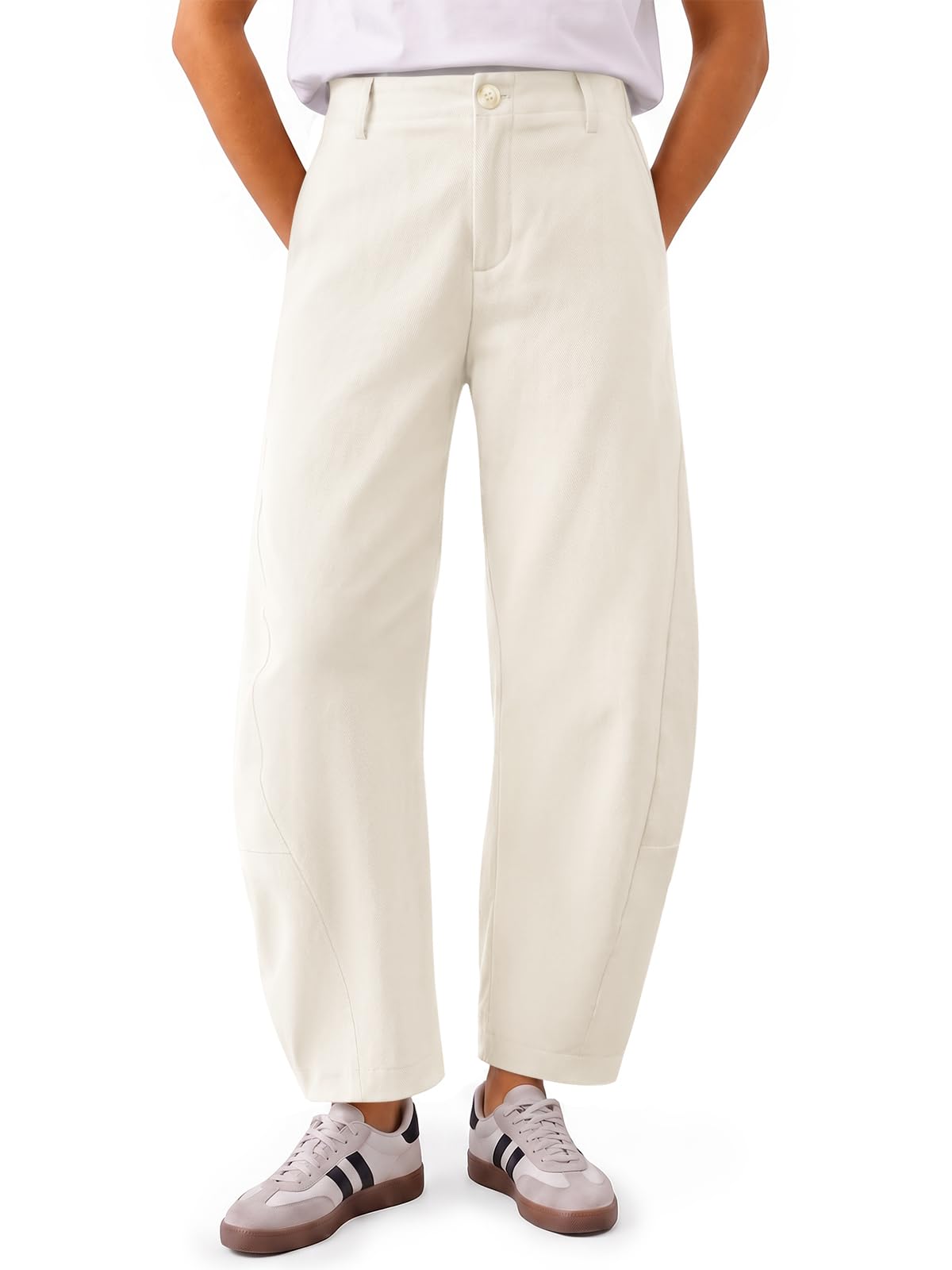 Yousify Womens Baggy Barrel Pants Curved Elastic Waist Tapered Leg Trousers