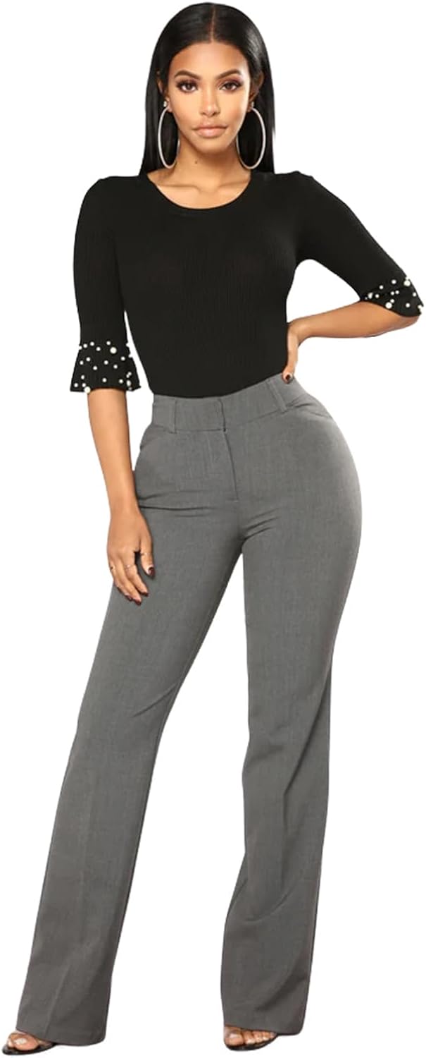 Work Dress Pants for Women Cotton Blend Bootcut Office Slacks Tailored Slit Fit Business Trousers