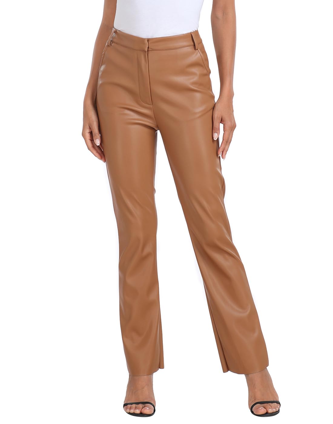 HDE Womens Faux Leather Pants High Waisted Straight Leg Trousers w/Pockets