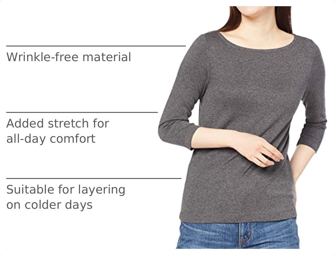 Amazon Essentials Women's Slim-Fit 3/4 Sleeve Boat Neck Cotton Modal T-Shirt