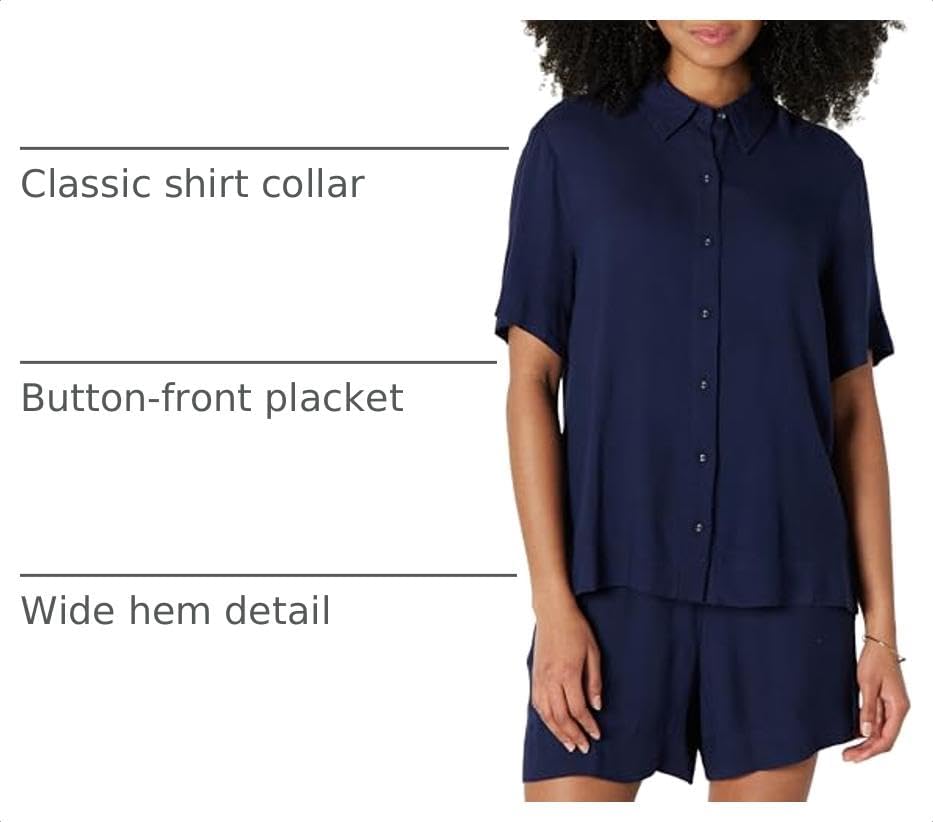 Amazon Essentials Women's Relaxed-Fit Fluid Twill Button-Down Shirt (Short Sold Separately)