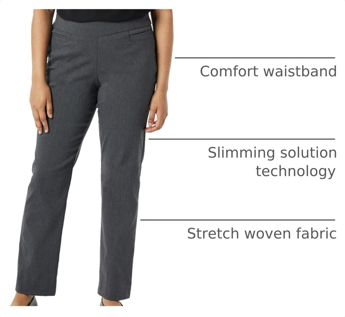 Briggs New York Women’s Pull On Dress Pants 4 Pockets Straight Leg Stretchy Office Casual Work Slacks