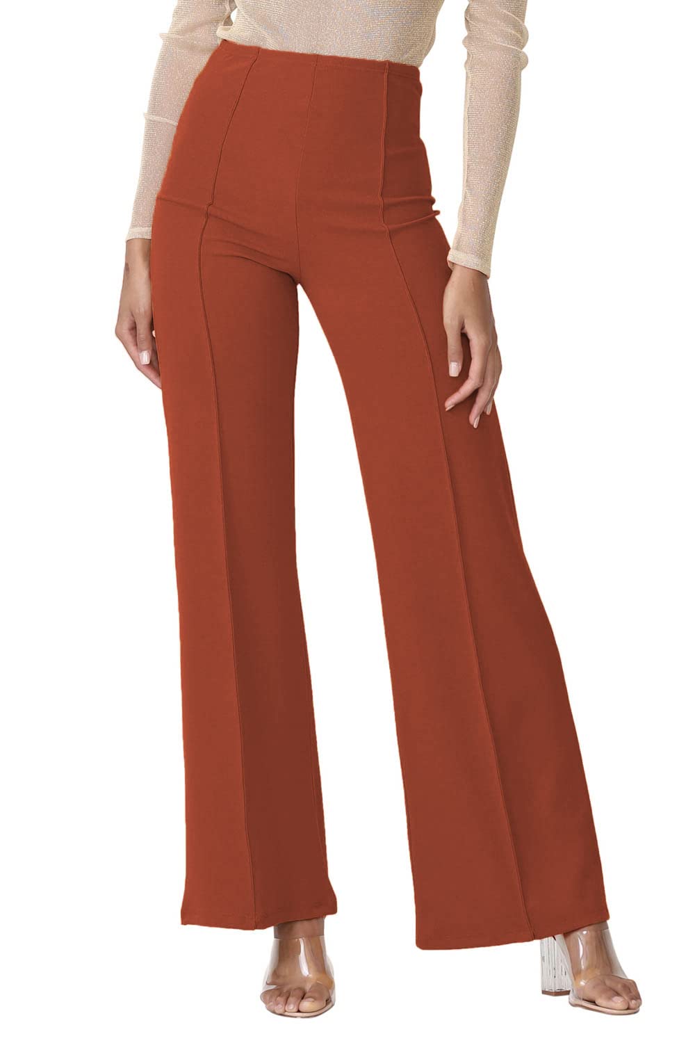 Cemi Ceri Women’s High Waist Wide Leg Dress Pants – Flared Business Slacks for Office, Work & Casual Wear, Stretch Comfort