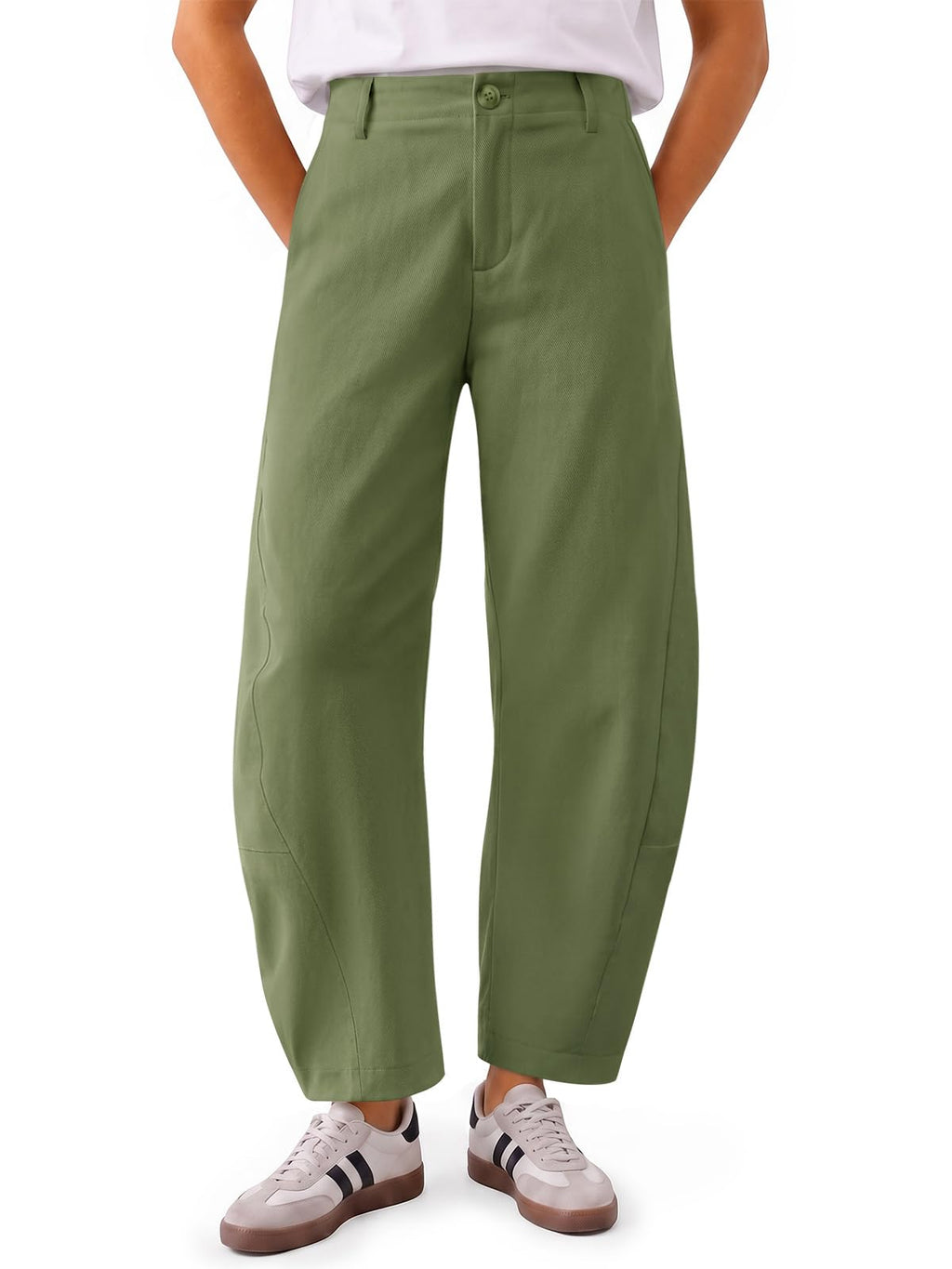 Yousify Womens Baggy Barrel Pants Curved Elastic Waist Tapered Leg Trousers