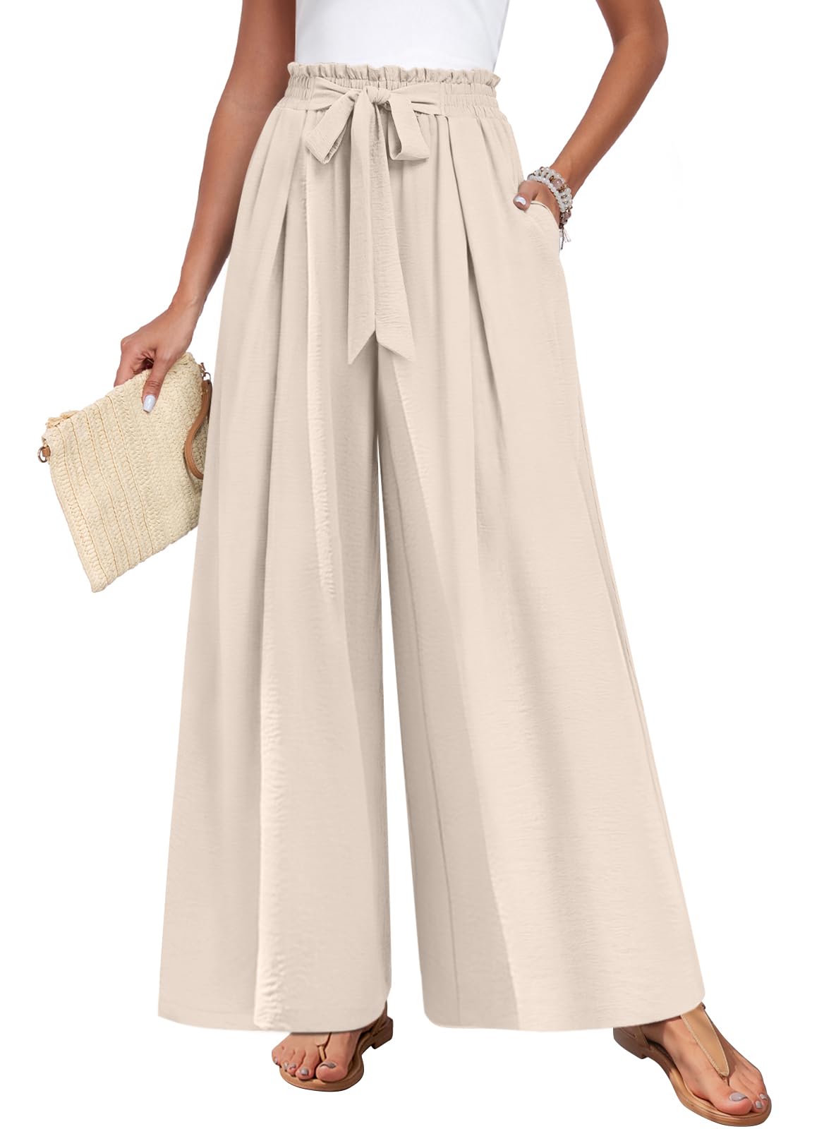 TAOHUADAO Womens Wide Leg Pants with Pockets High Waisted Plus Size Palazzo Pants Casual Flowy Trousers