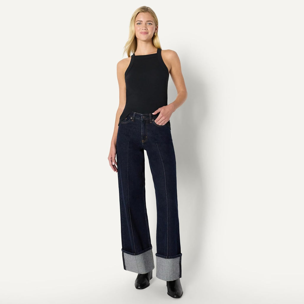 Amazon Essentials Women's Slim-Fit Stretch Rib High-Neck Tank with Wide Ribbed Straps