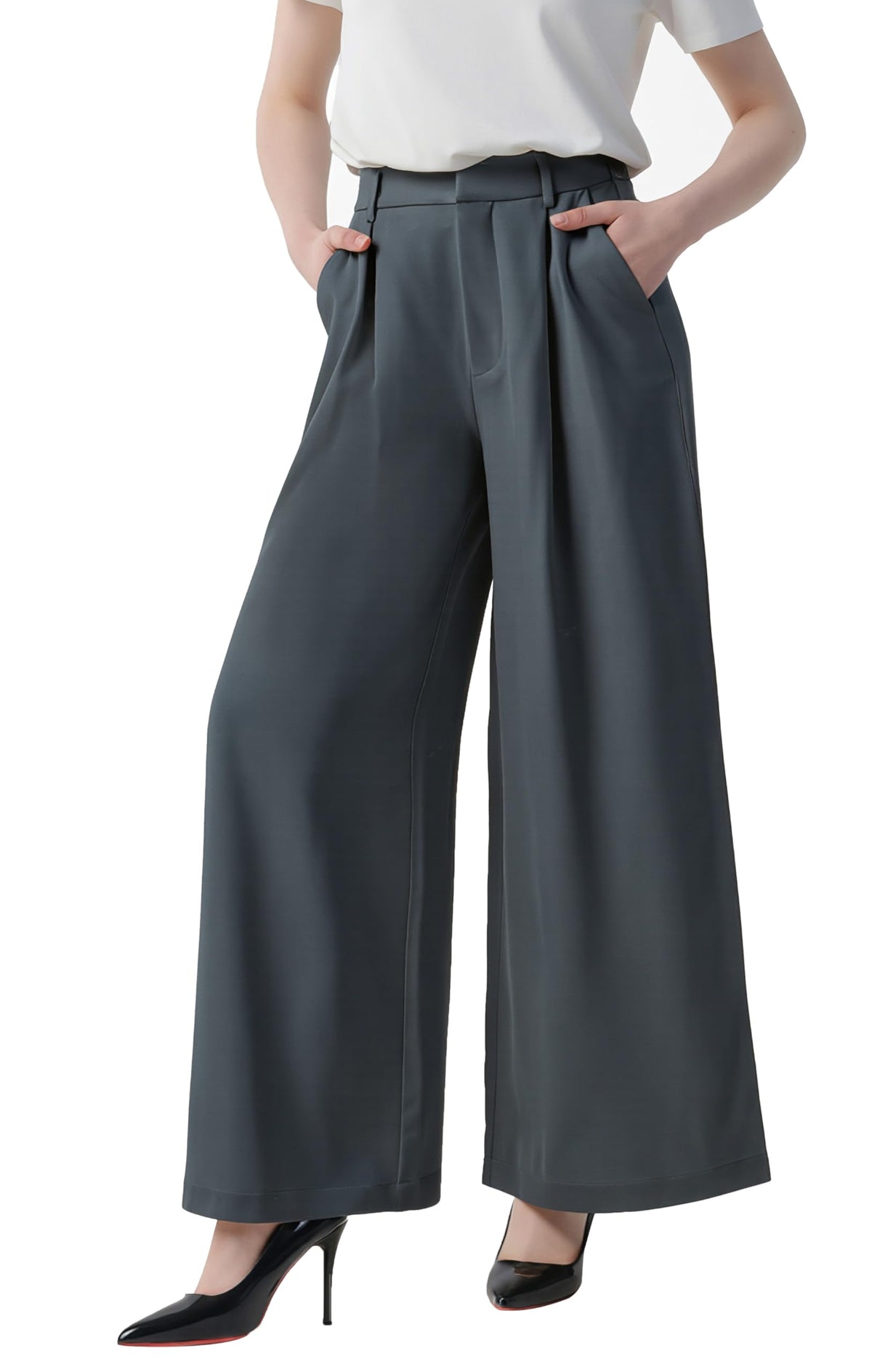 Tronjori Womens High Waist Casual Wide Leg Palazzo Business Pants
