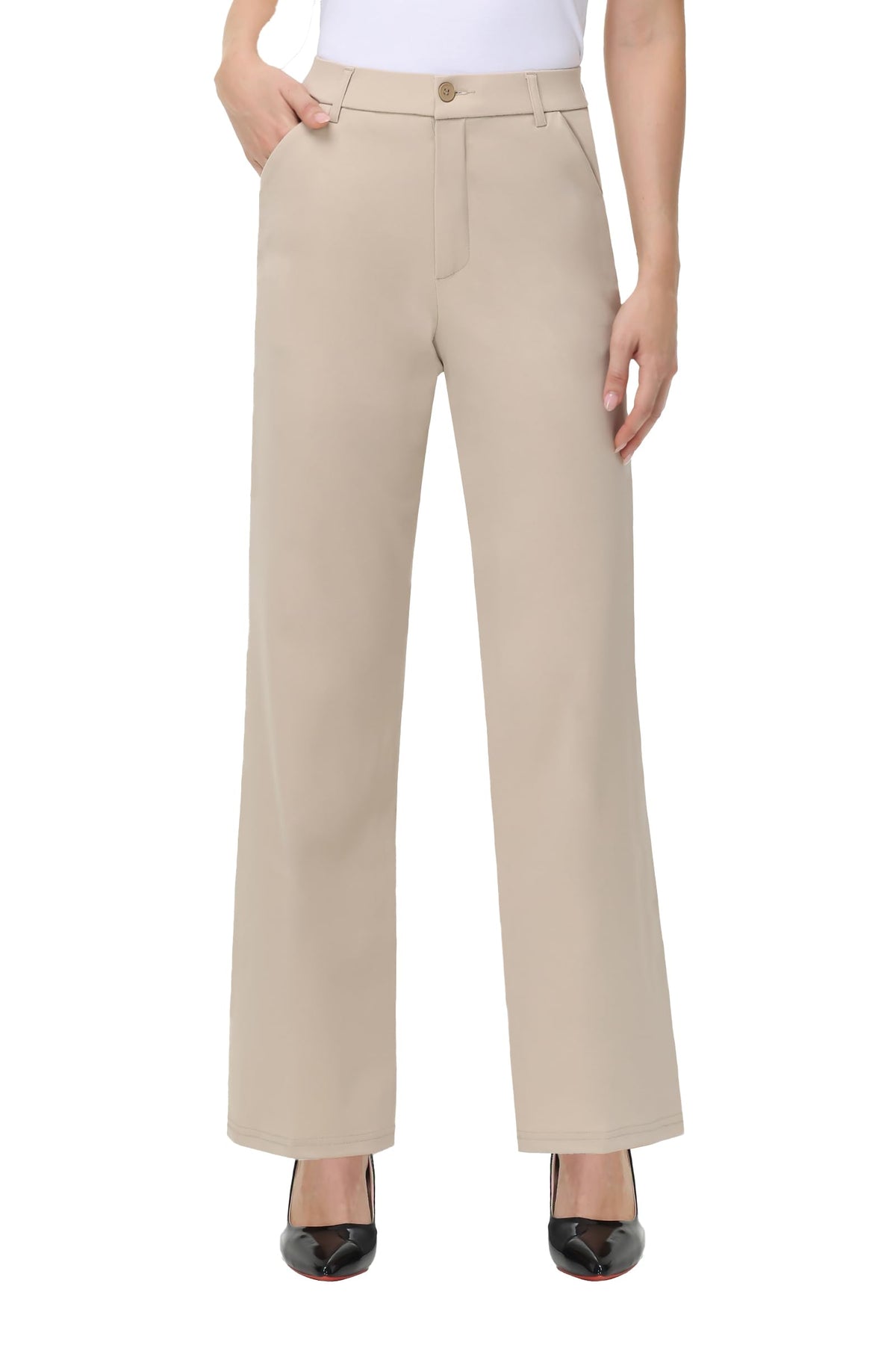 iChosy Womens High Waist Wide Straight Leg Trousers Casual Slacks Dress Pants with Pockets