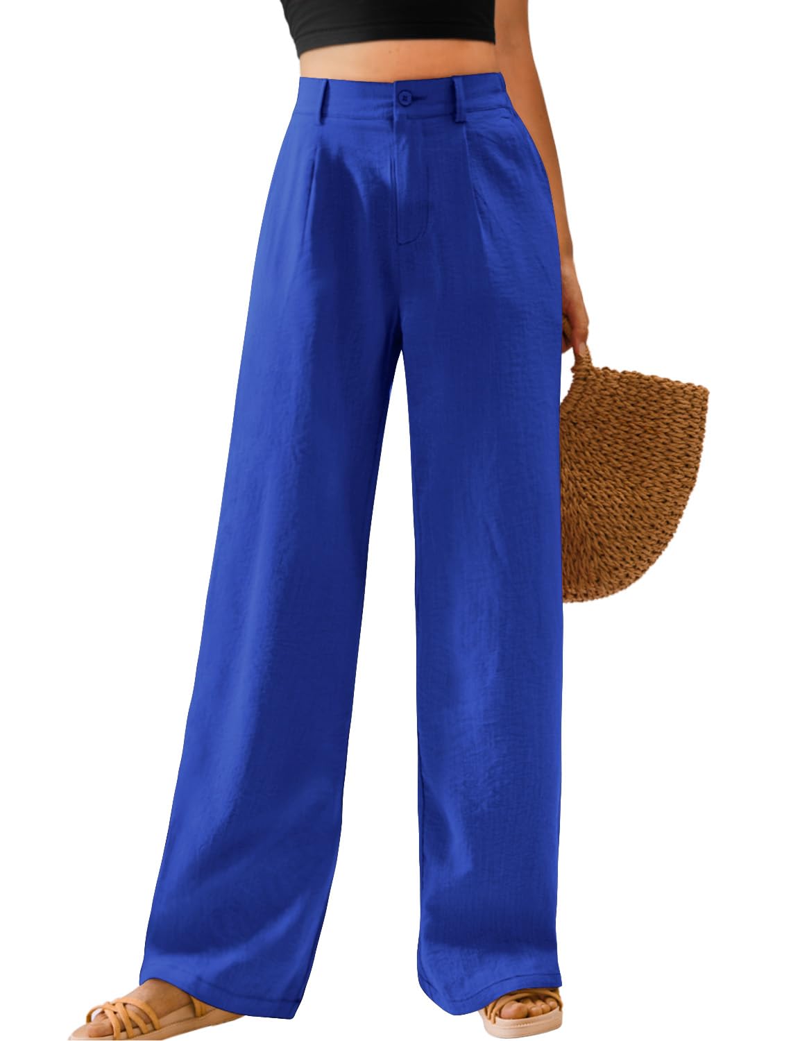 Feiersi Womens Casual Wide Leg Pants High Waisted Button Down Straight Long Trousers Palazzo Pants