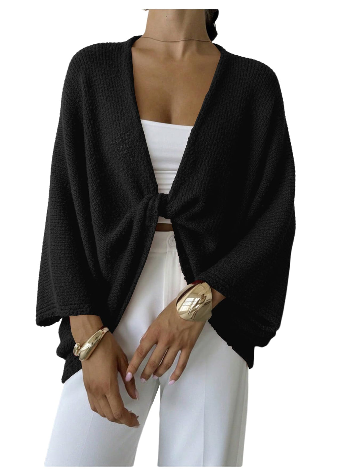 GORGLITTER Women's Oversized Fall Wrap Sweater Cropped Bat Wing Knit Tops
