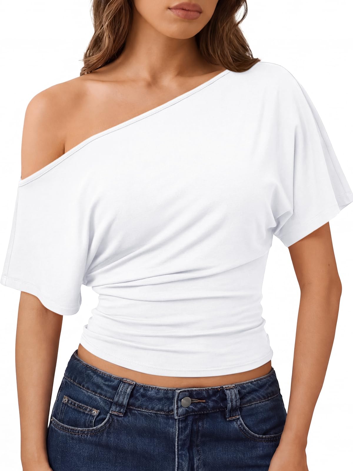 Trendy Queen Womens Off the Shoulder Tops 2026 Summer Going Out Crop Shirts