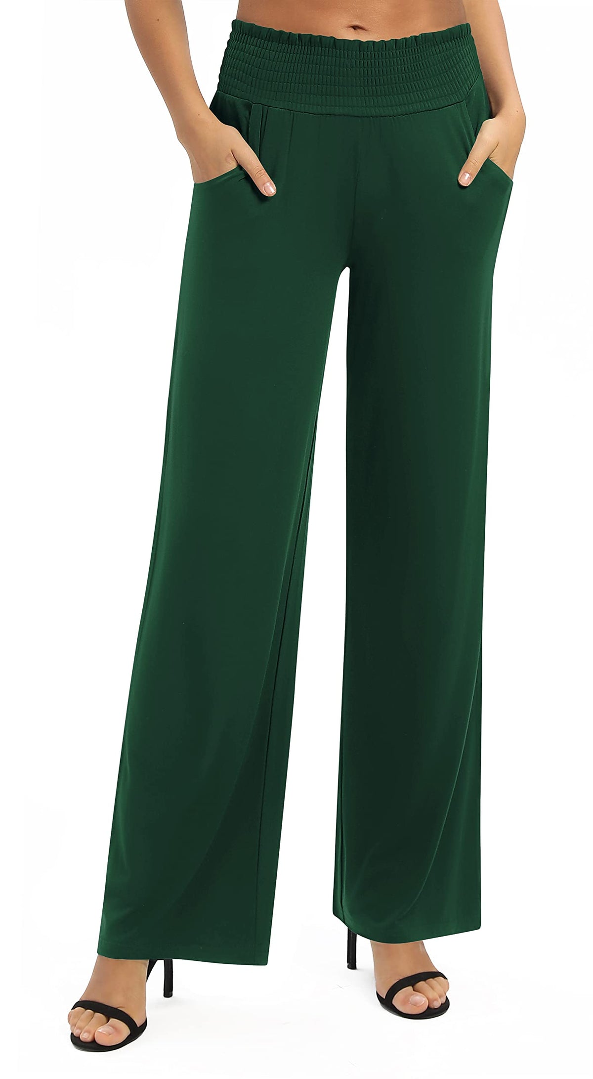 EXCHIC Women's Loose Straight Leg Palazzo Pants High Elastic Waist Causal Trousers with Pockets
