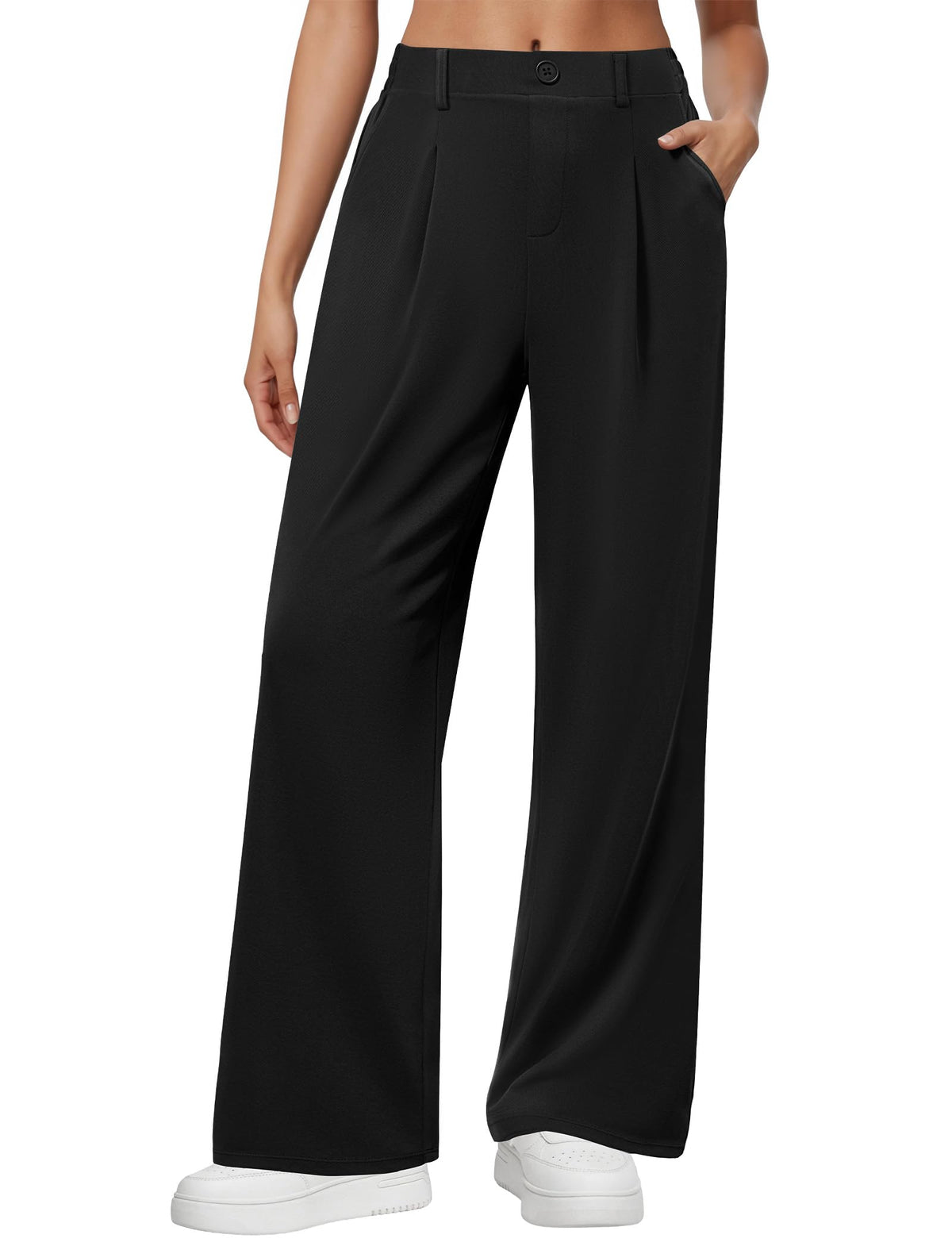 DLOODA Wide Leg Dress Pants for Women Pull on High Waisted Work Pants