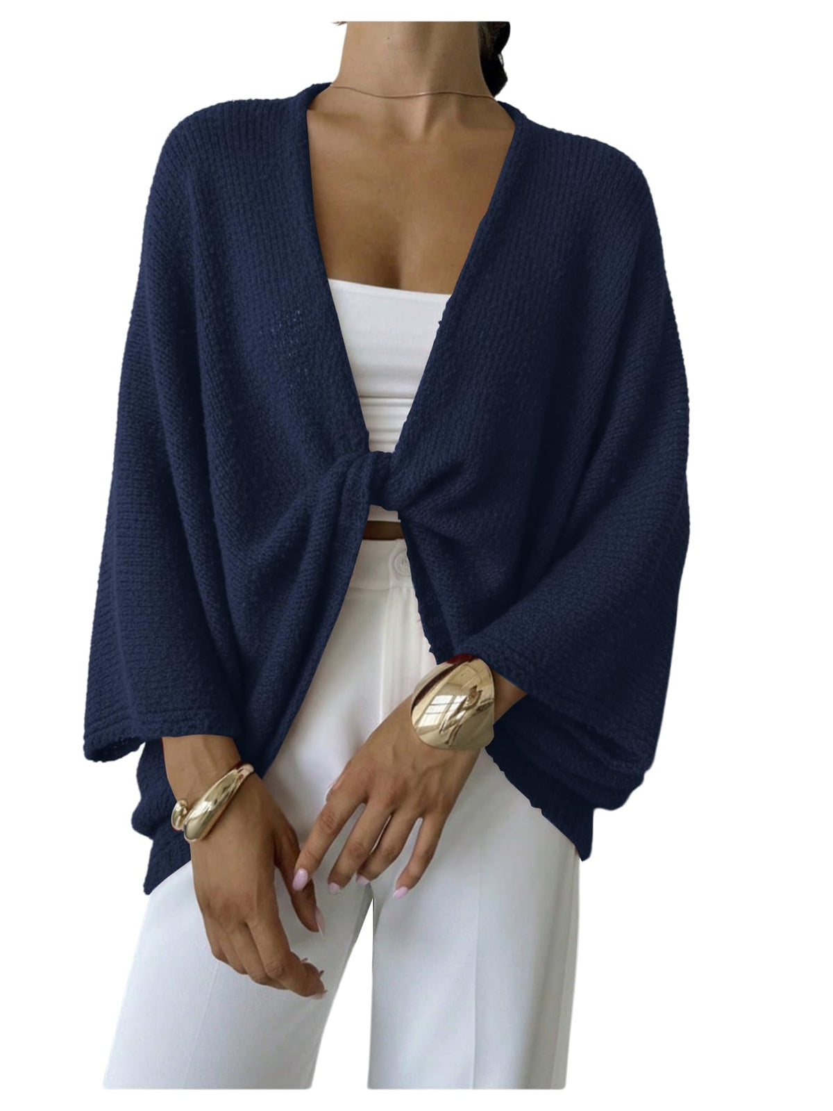 GORGLITTER Women's Oversized Fall Wrap Sweater Cropped Bat Wing Knit Tops