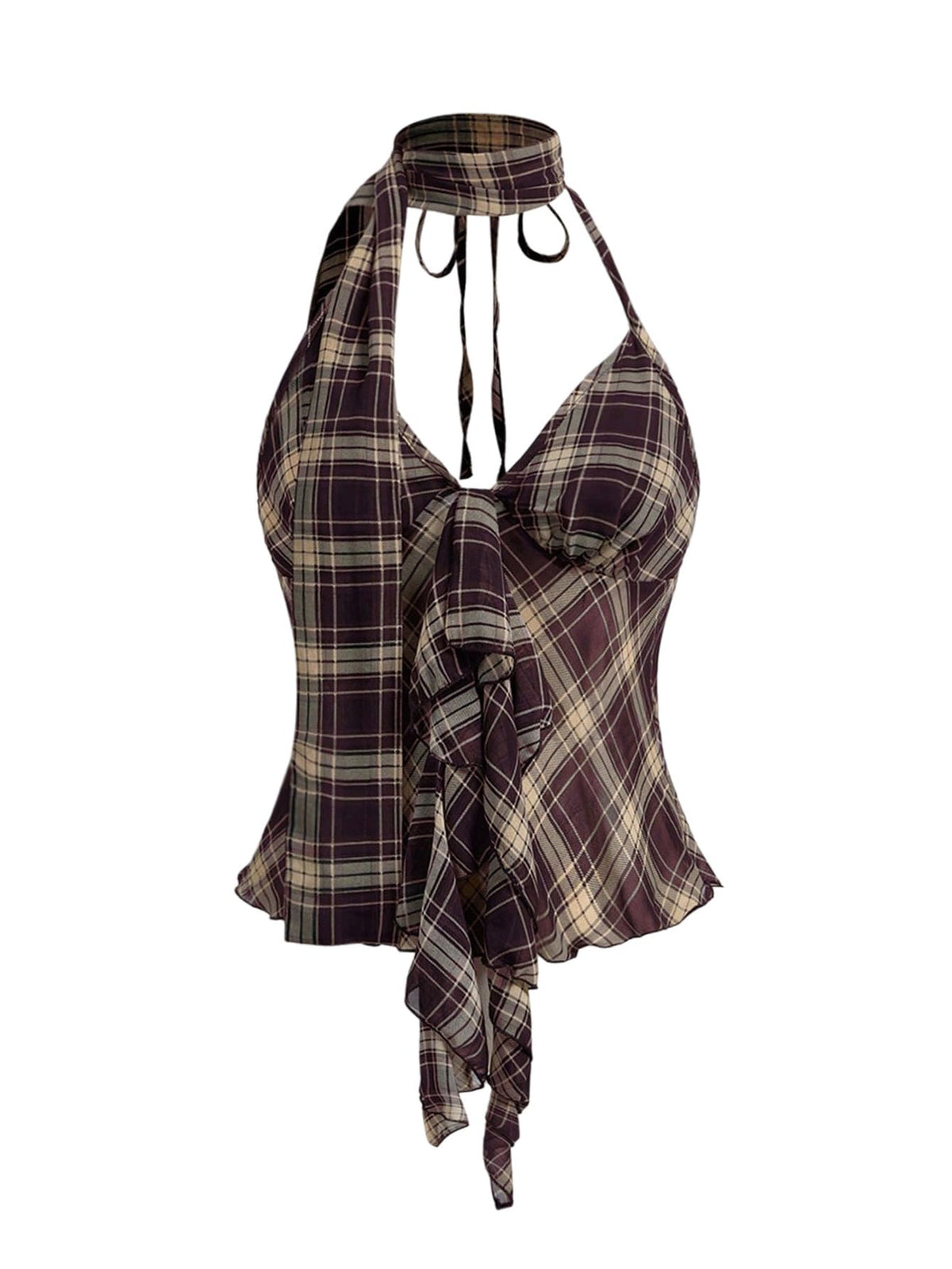 Floerns Women's Y2K Plaid Ruffle Halter Cami Top Summer Tie Open Back Sleeveless Club Party Tops