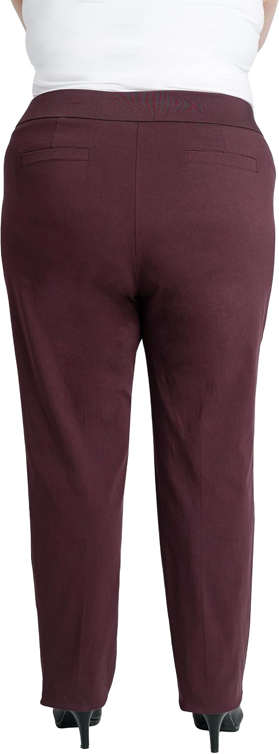 Briggs New York Women’s Plus Size Pull On Dress Pants 4 Pockets Straight Leg Stretchy Office Casual Work Slacks