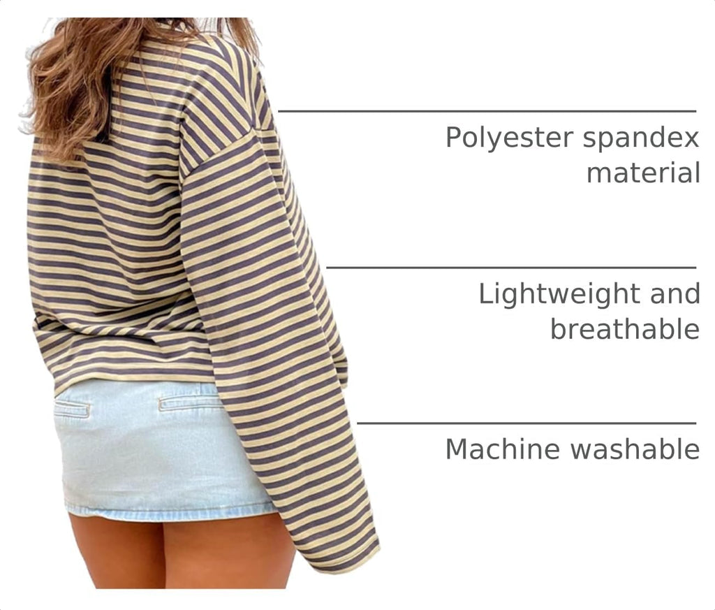 Striped Bloom Long Sleeve Shirt for Women Boxy Tee Top Streetwear