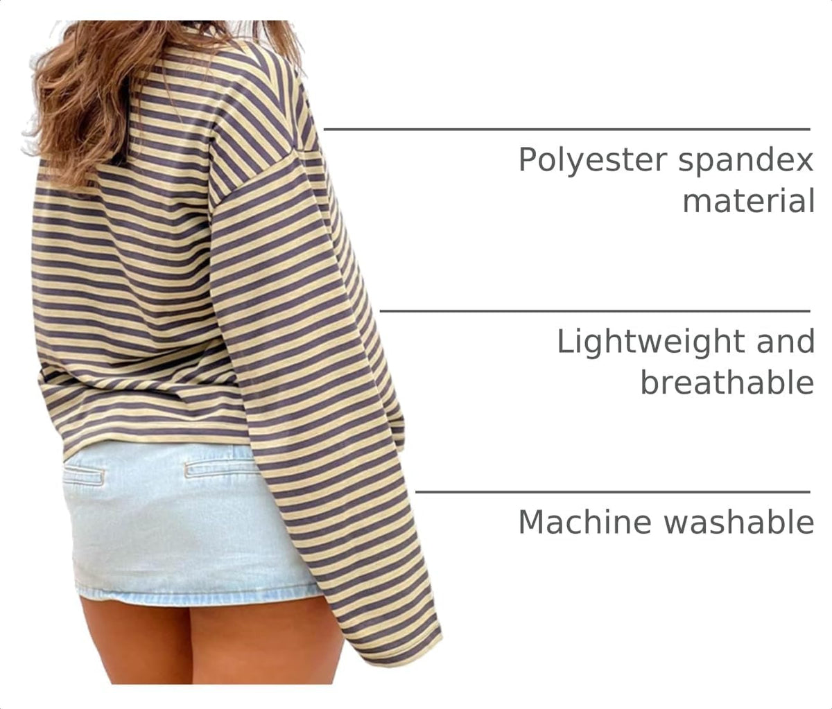 Striped Bloom Long Sleeve Shirt for Women Boxy Tee Top Streetwear