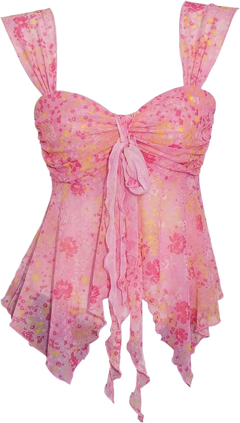 Milumia Women's Flowy Baby Doll Tank Tops Y2k Mesh Going Out Top Festival