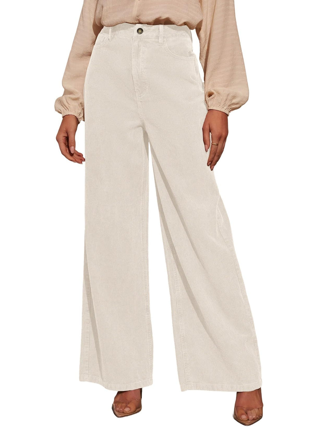 Sidefeel Women's Wide Leg Corduroy Pants High Waisted Baggy Trousers
