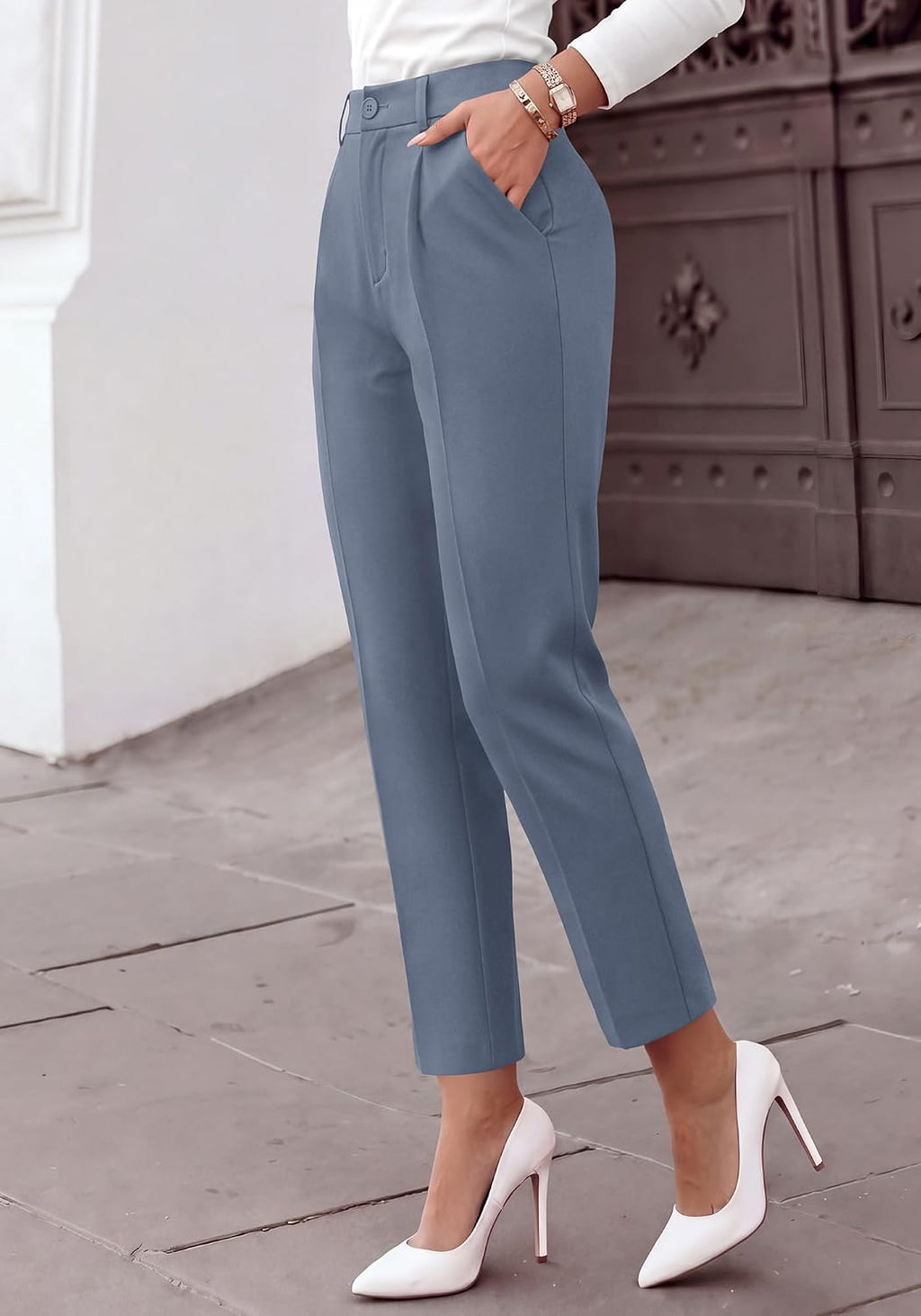 BTFBM Dress Pants Women Work Business Office Ankle Trousers Pockets