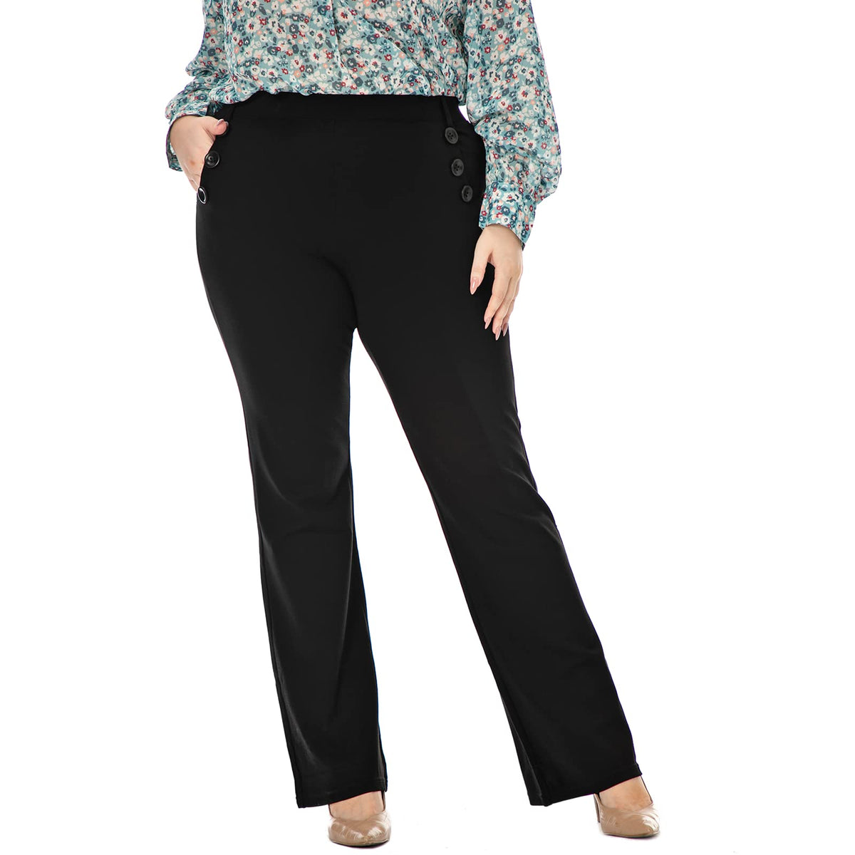 DGD Wrinkle-Free Stretch Dress Pants Plus Size for Women Pull-on Pant Ease into Comfort Office Pant
