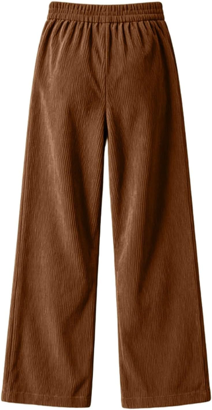 Wide Leg Corduroy Pants for Women Fall Lounge Button Pants Business Office Work Trousers with Double Pockets