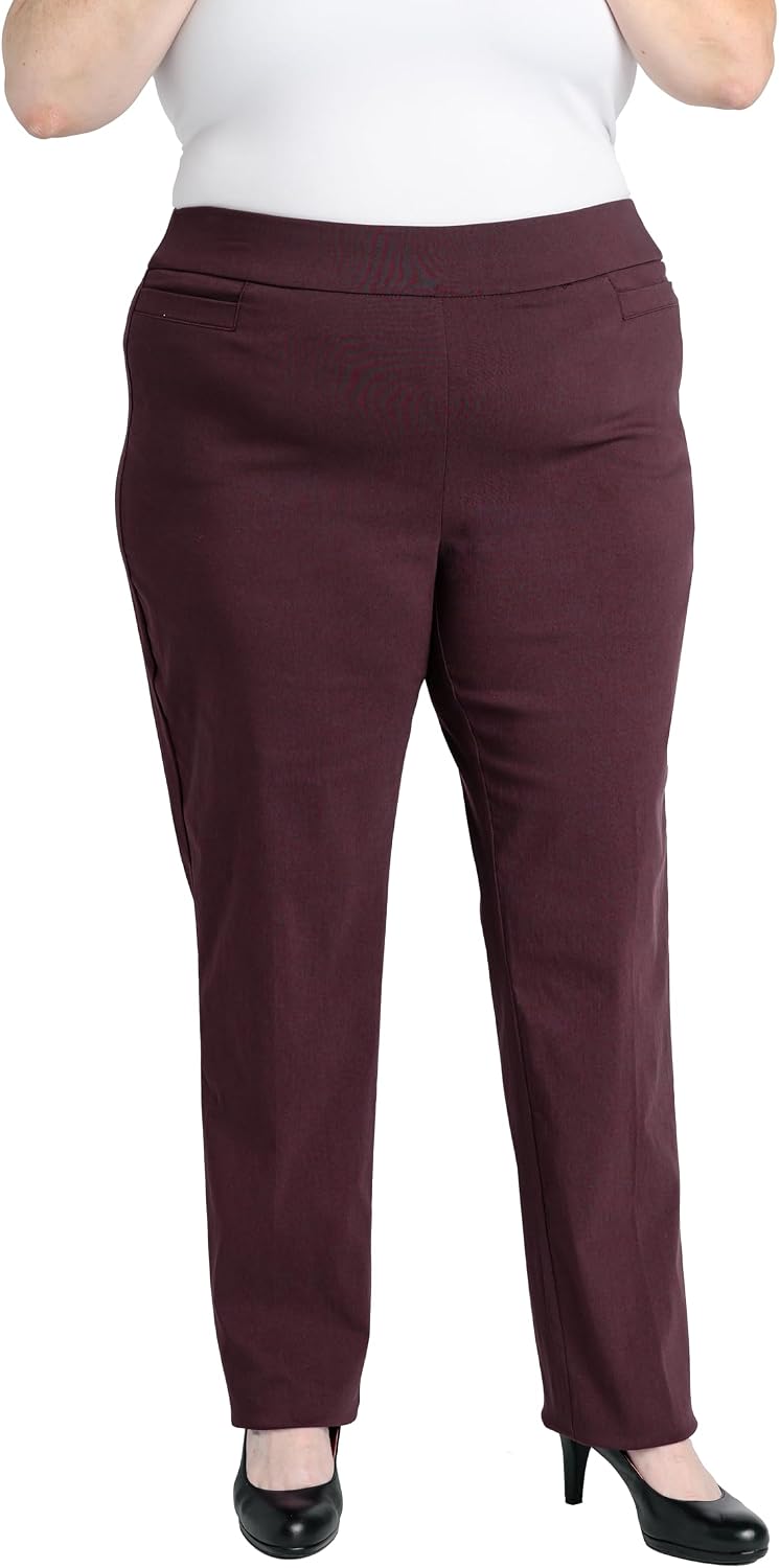 Briggs New York Women’s Plus Size Pull On Dress Pants 4 Pockets Straight Leg Stretchy Office Casual Work Slacks