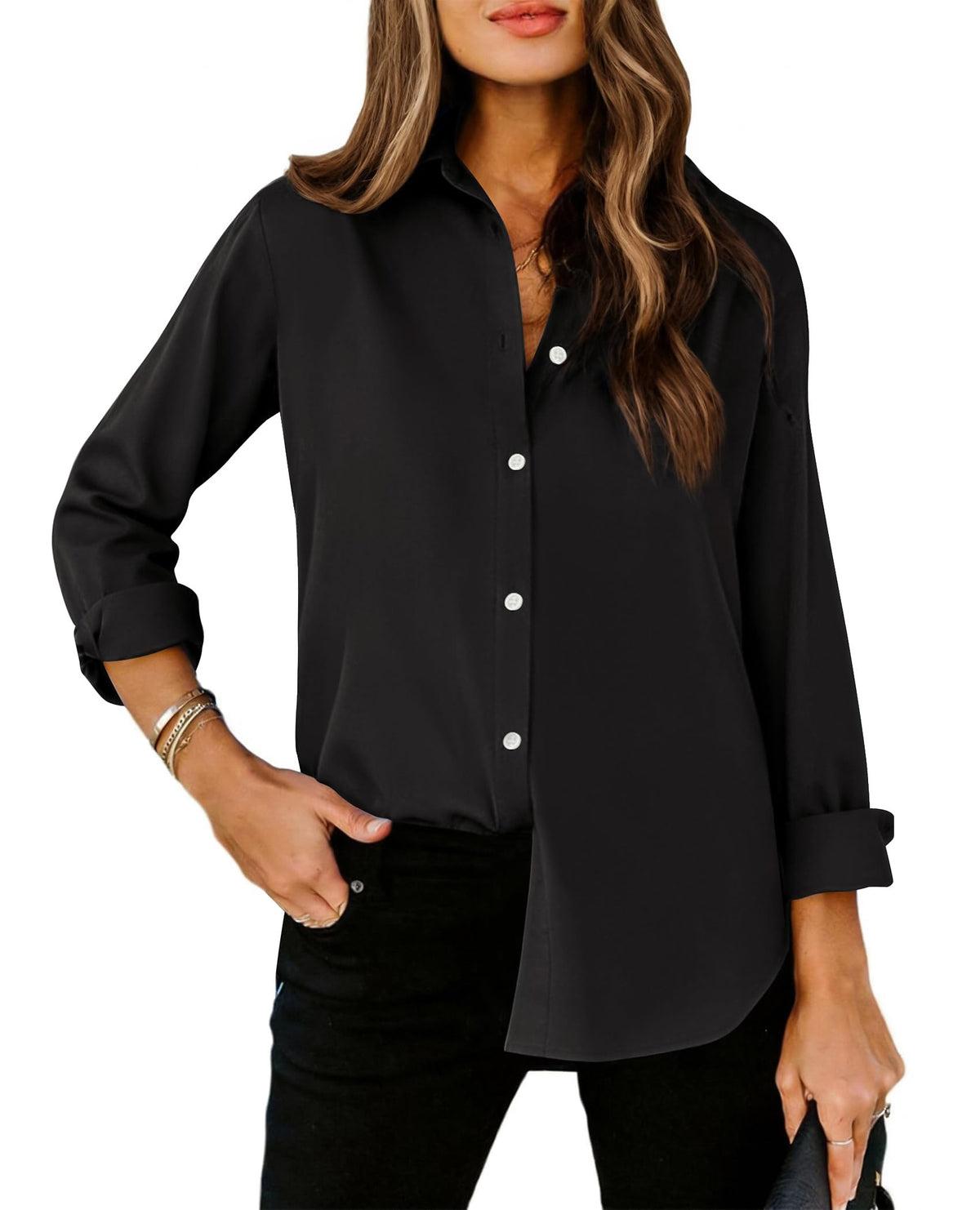 siliteelon Striped Button Down Shirts Women Cotton Long Sleeve Work Blouses