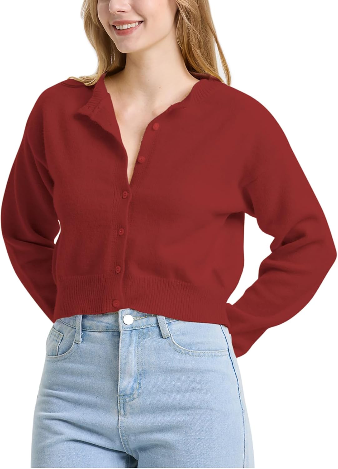 Balimtoy Womens Cropped Cardigan Long Sleeve Button Up Sweaters | Soft Knit Cardigan, Crew Neck, Button Down, Casual for Office Work, Teacher Outfit, Trendy Sweater for Fall, Spring 2026