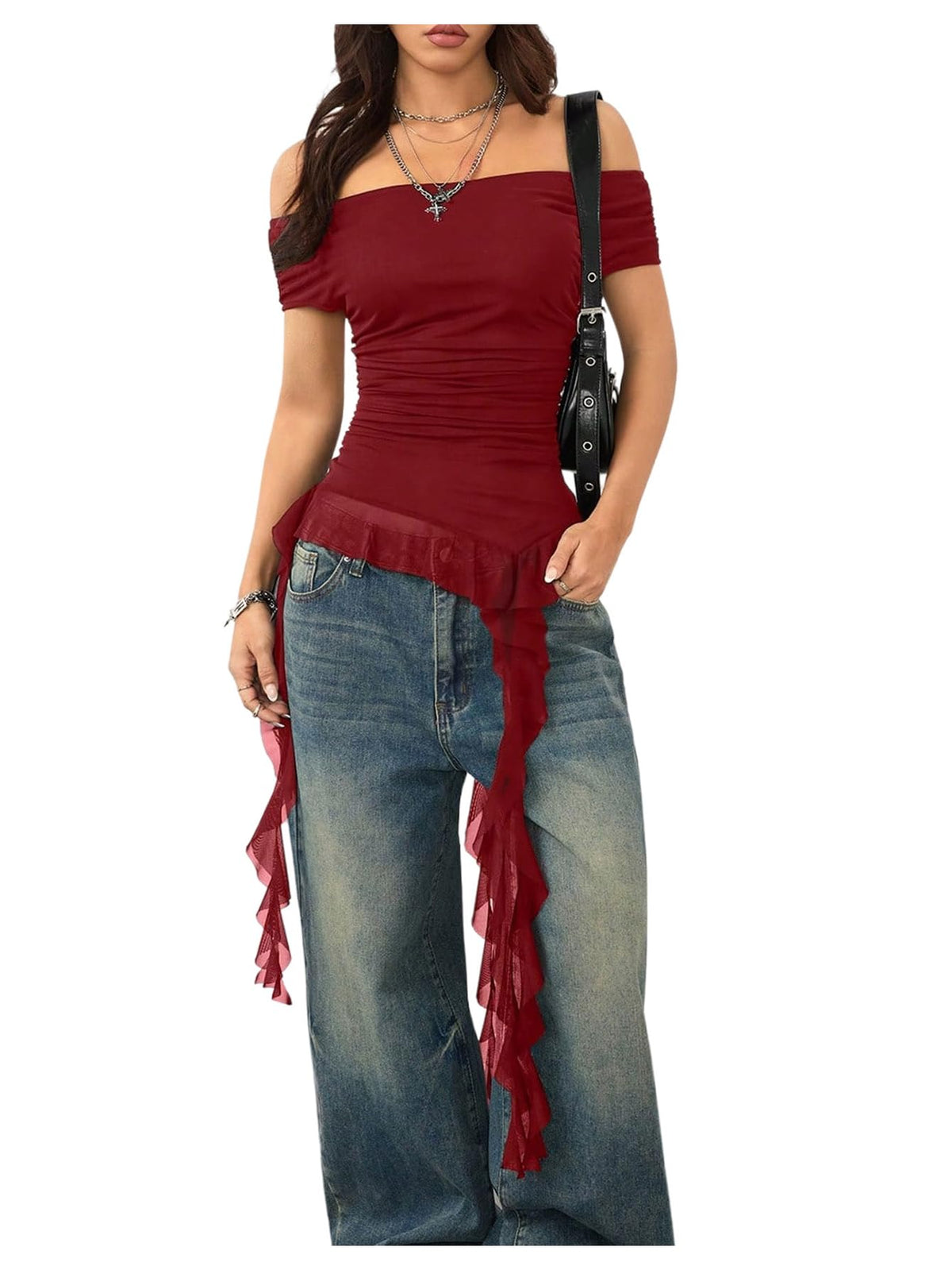 SweatyRocks Women's Off The Shoulder Asymmetrical Top Y2k T Shirts
