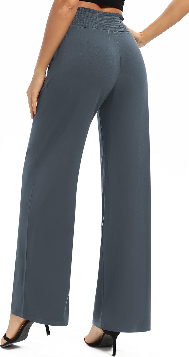 EXCHIC Women's Loose Straight Leg Palazzo Pants High Elastic Waist Causal Trousers with Pockets