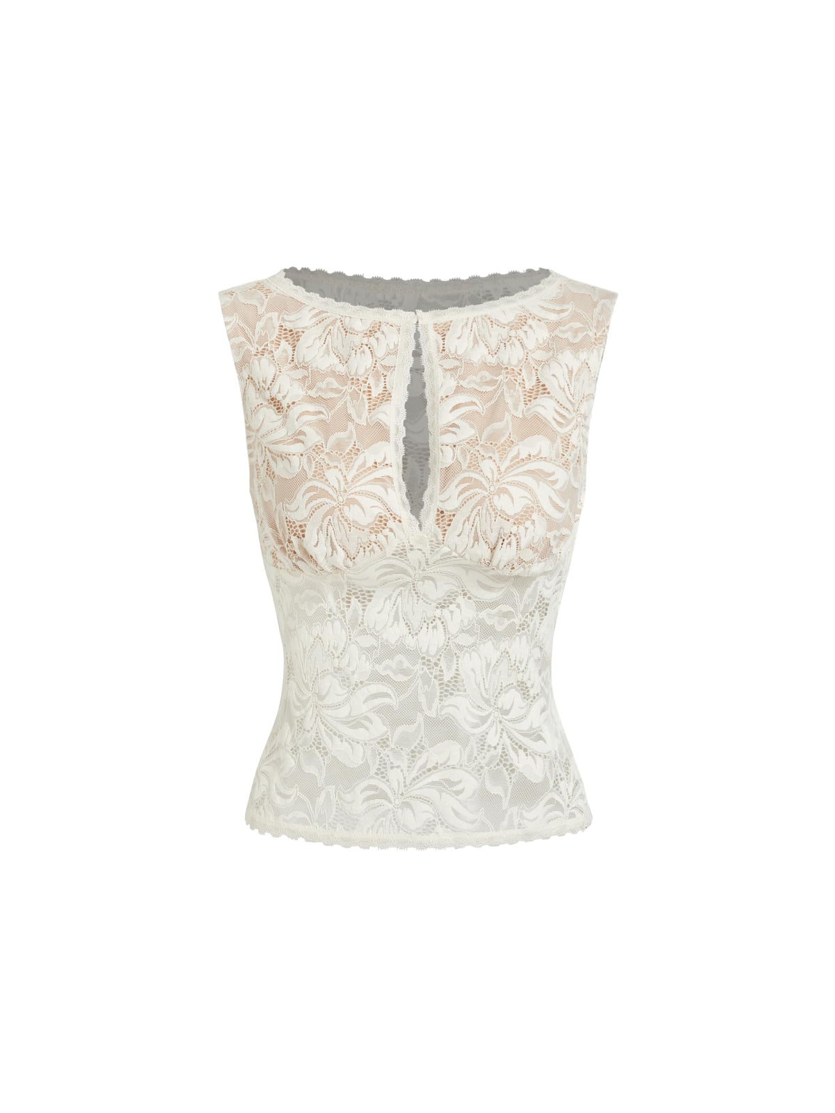 CIDER Womens Sheer Lace Boat Neck Sleeveless Top